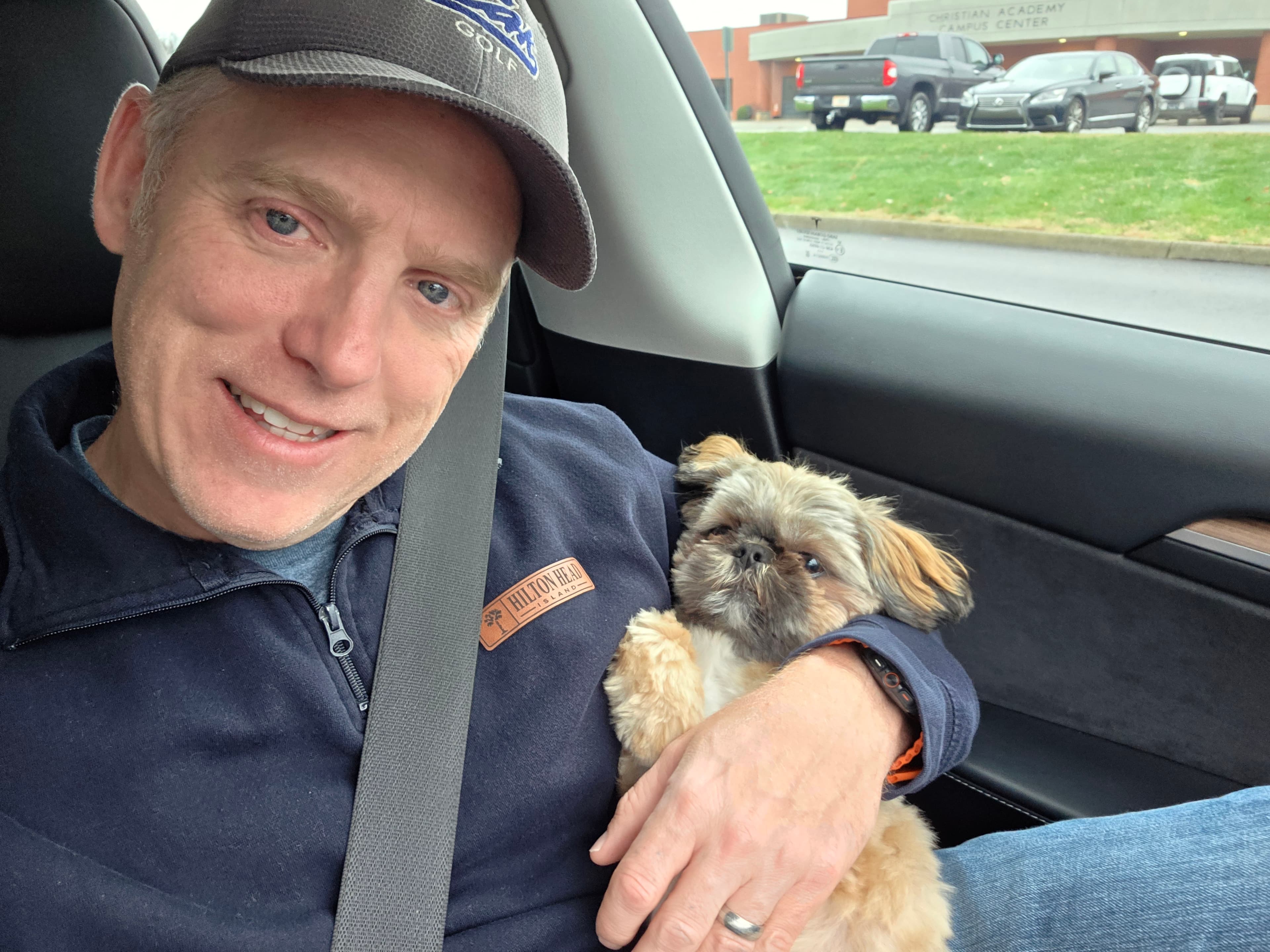 Dad and Winnie in the car